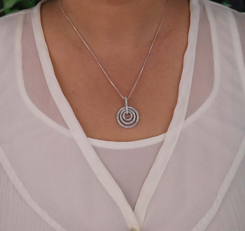 Pendant Only Sterling Silver Cubic Zirconia Circle Pendant Sparkly 1 1/4" x 7/8" - Picture 4 of 6